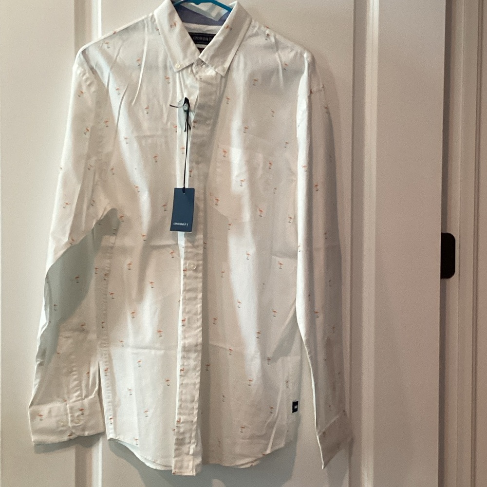 Crown & Ivy White Shirt with Subtle Patterns. B